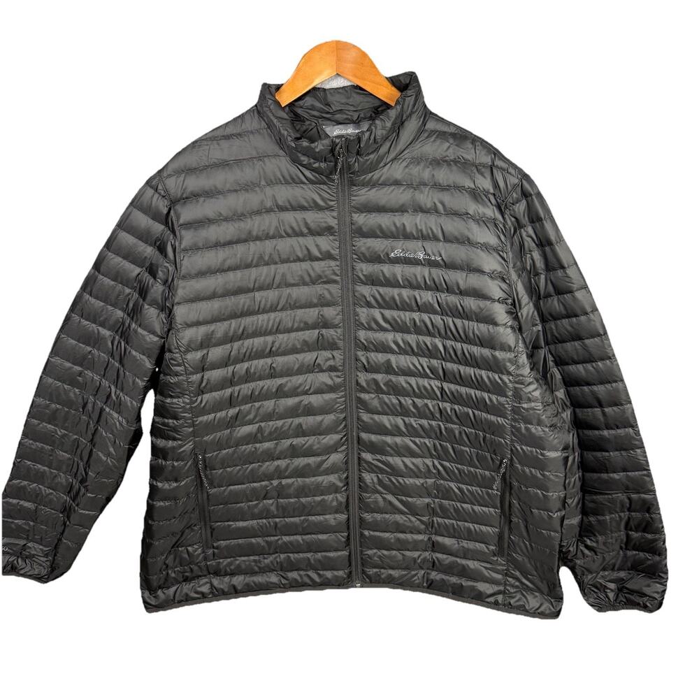 Eddie Bauer Jacket Mens 2XL XXL Black Goose Down Puffer Quilted Pockets Gorpcore